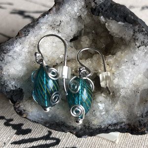 Aqua Colored and silver earrings. New.